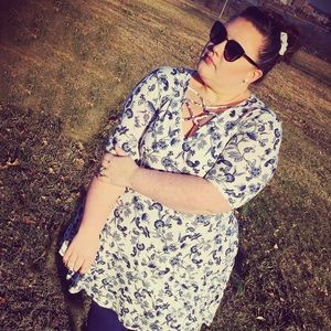 White and blue floral skater dress